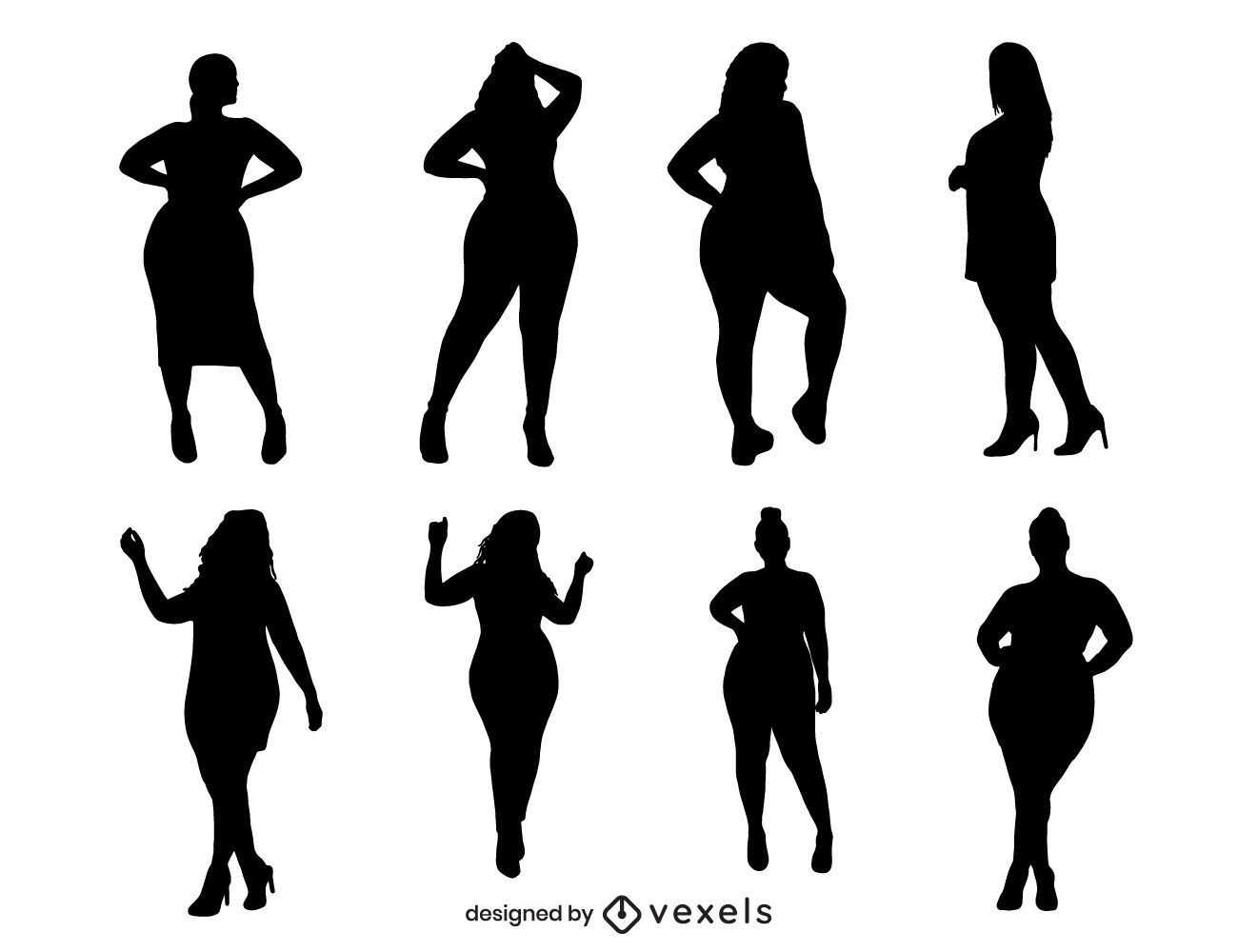 Women Posing Silhouette Set Vector Download