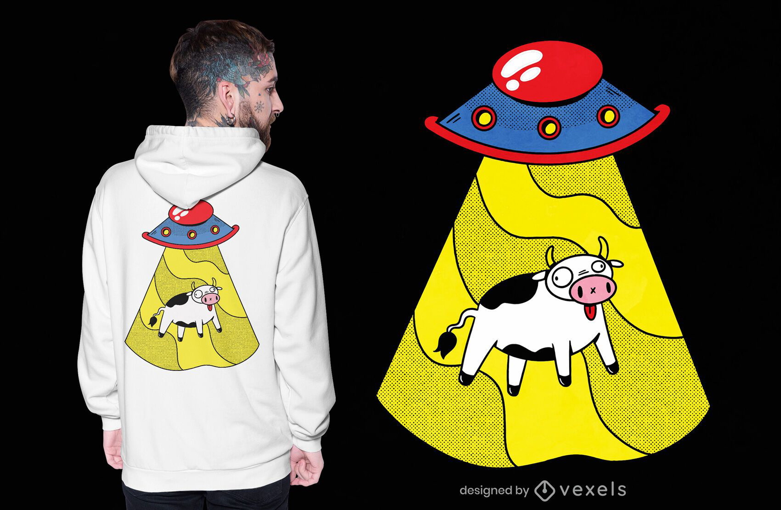 ufo sequestrando uma silhueta de vaca. nave espacial alienígena, adesivo de  desenho animado de objeto voador desconhecido futurista isolado em fundo  azul escuro. ilustração vetorial plana 6138912 Vetor no Vecteezy