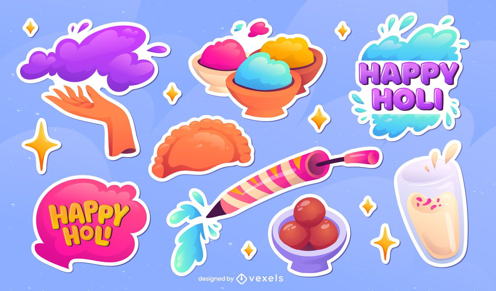 Holi Elements Sticker Set Vector Download