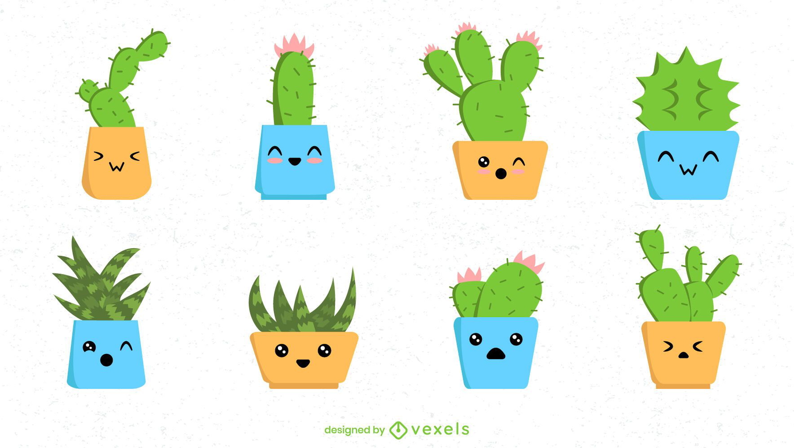 Conjunto de cactos fofos em pote com muita Emoção Vetor EPS [download] -  Designi