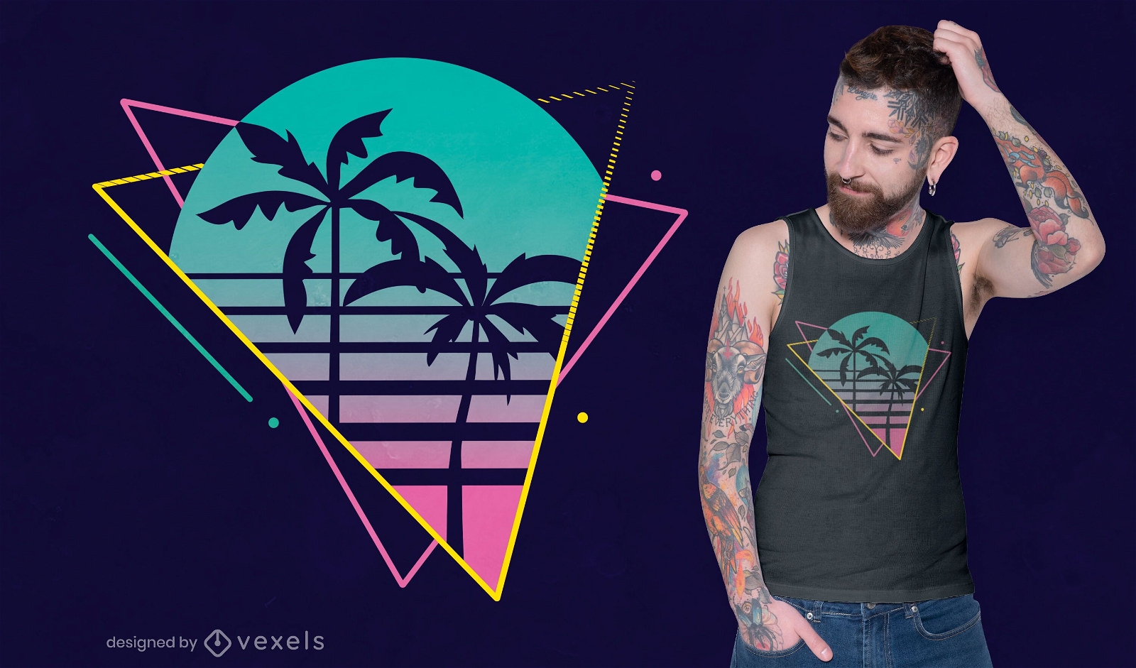 Neon Palm Tree T-Shirt Design Vector Download