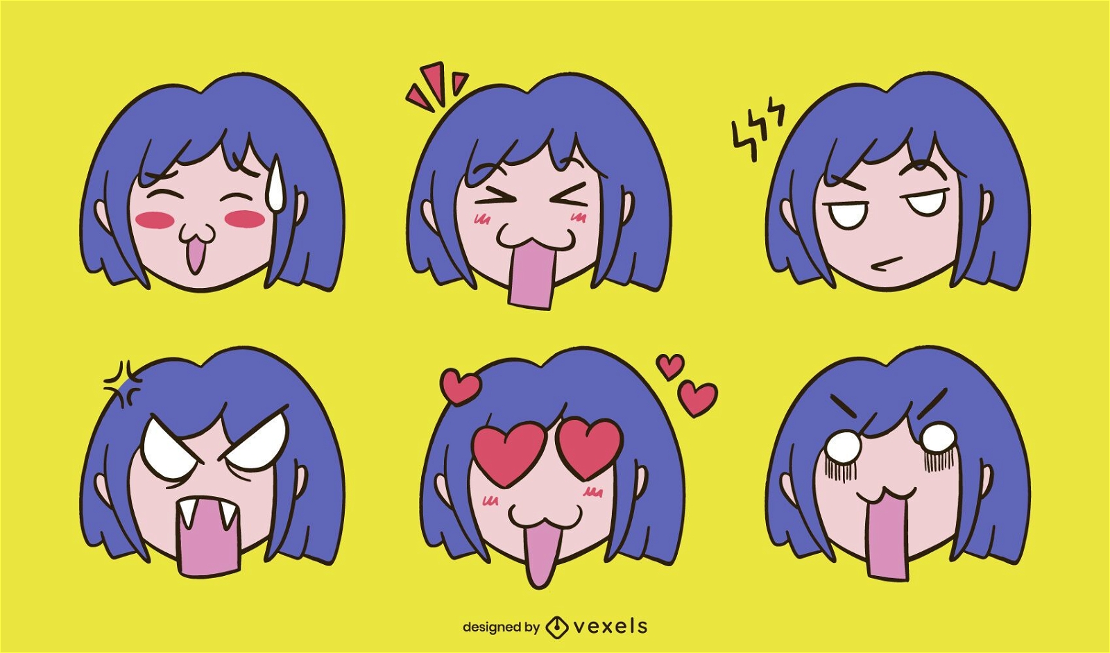 Anime School Girl Expressions Stock Vector - Illustration of female, funny:  273659480