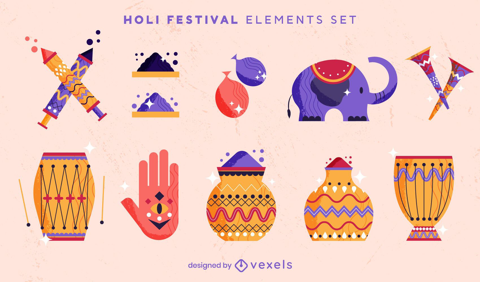 Holi Festival Elements Vector Set Vector Download