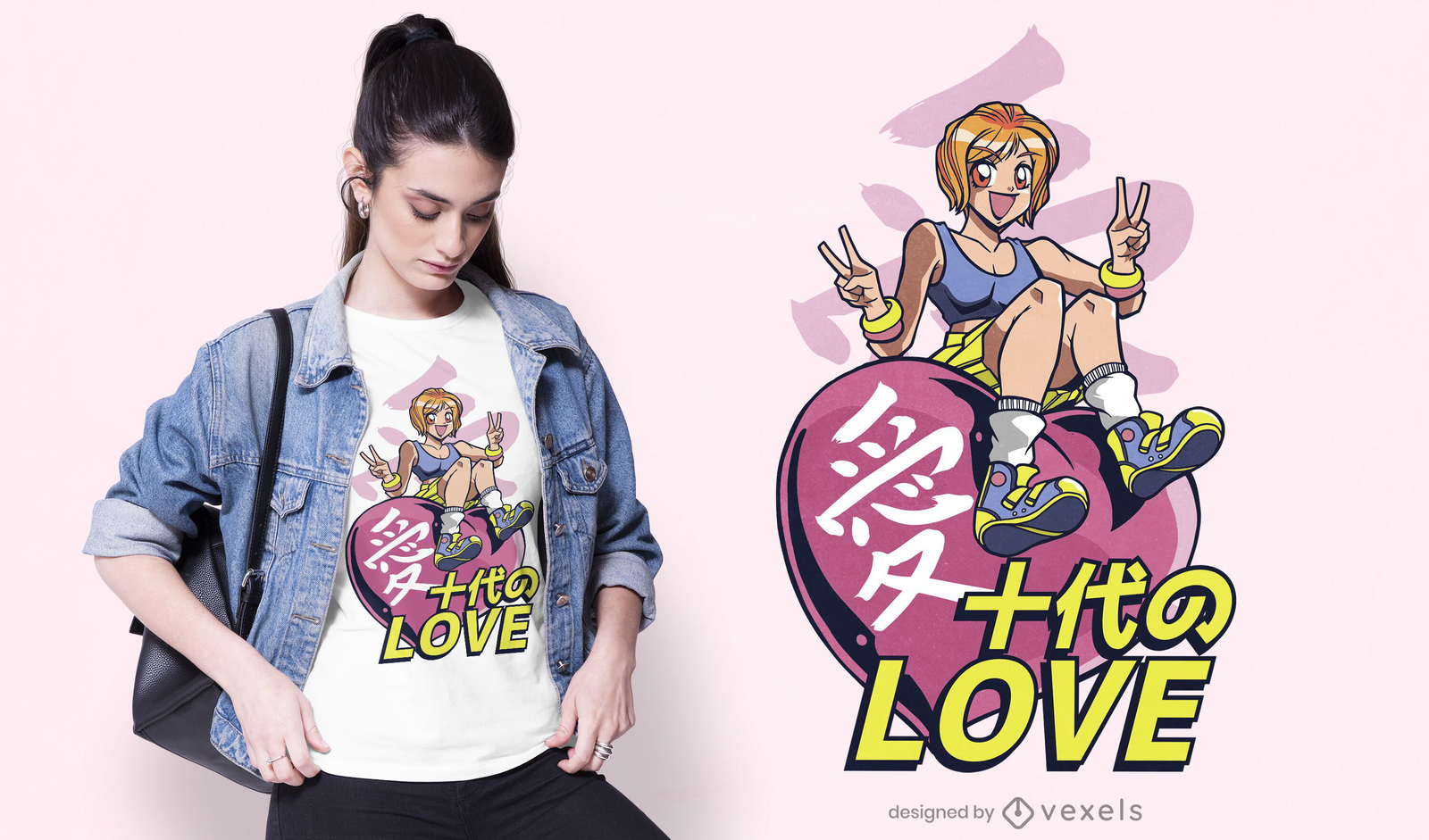 Anime Heart Girl T-shirt Design Vector Download