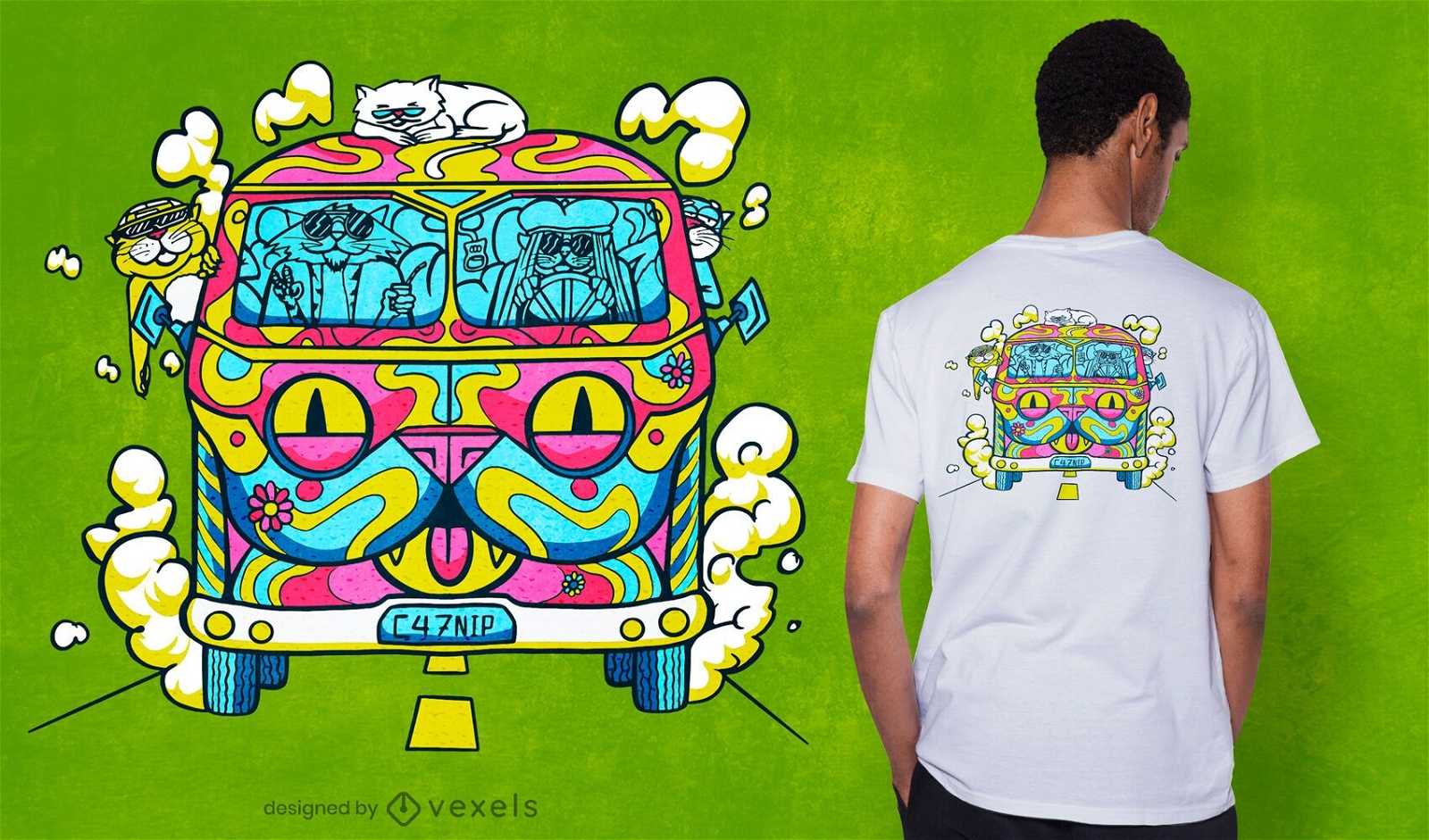Hippie Cat T-shirt Design Vector Download
