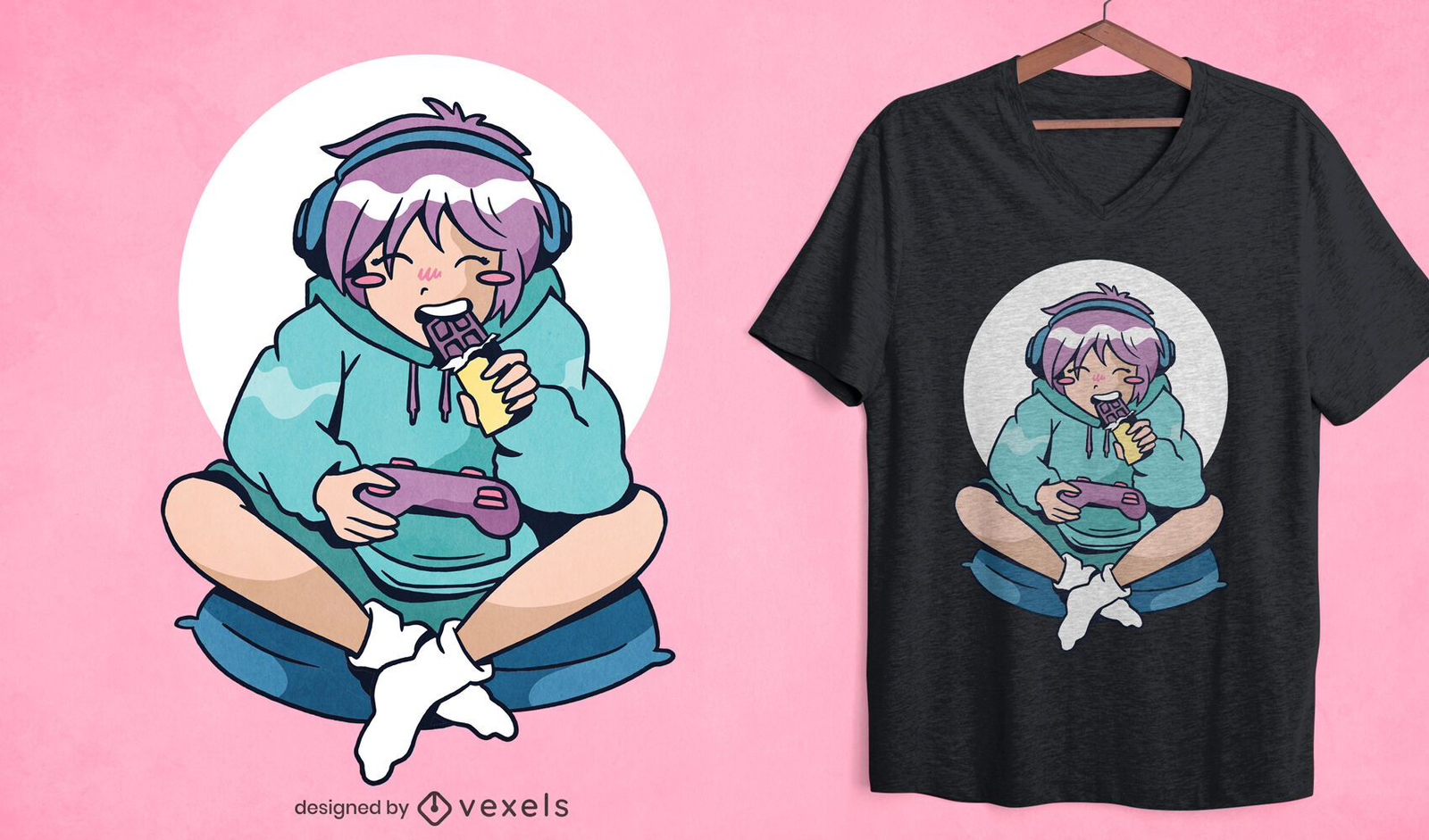 Baixar Vetor De Garota De Anime Com Design De Camiseta De Gato