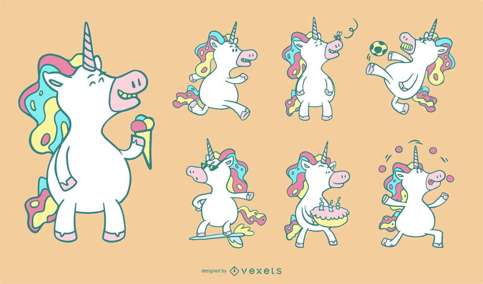 Descarga Vector De Conjunto De Unicornios De Dibujos Animados