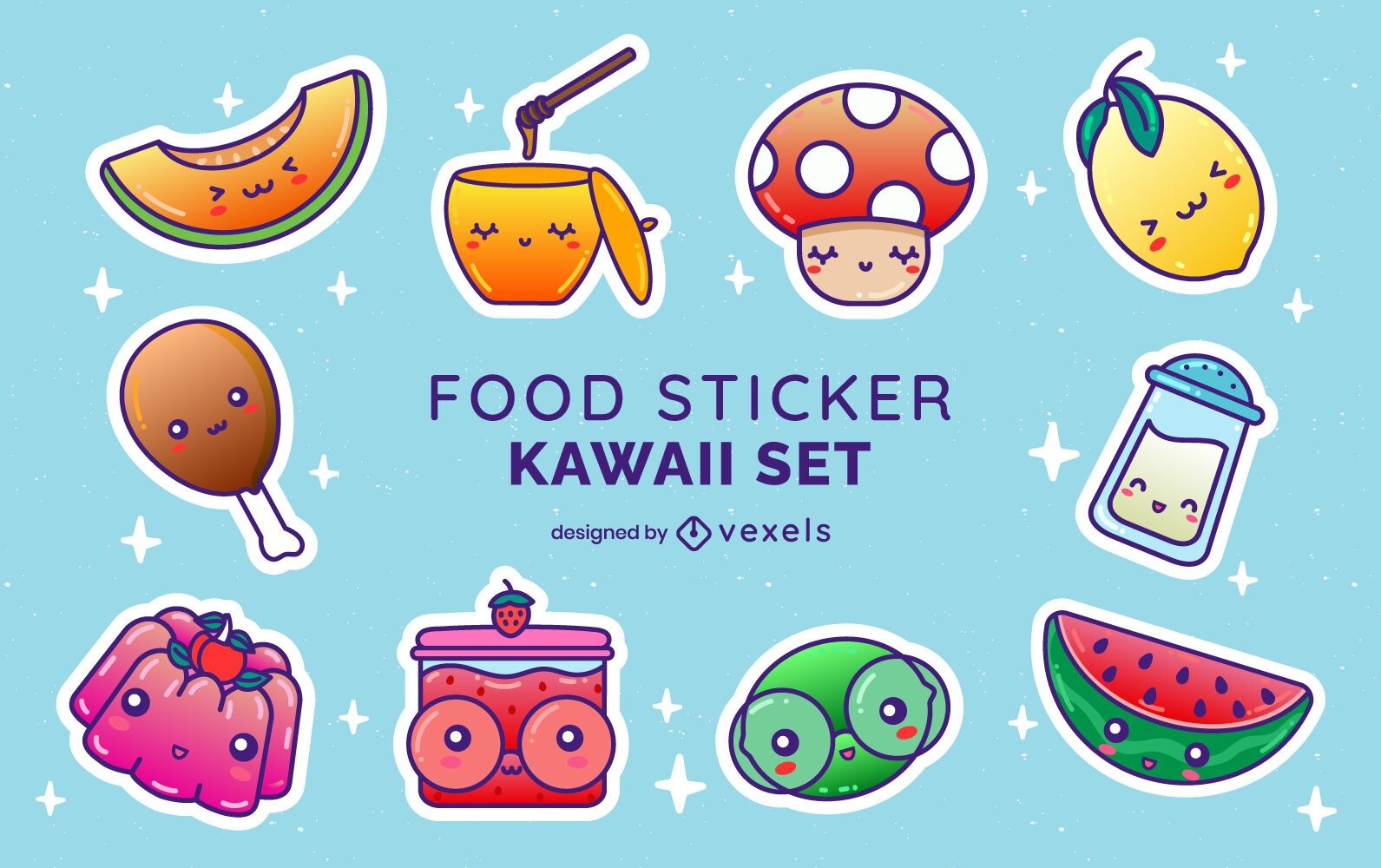 Cute Food Stickers, Food Kawaii Stickers Set PNG