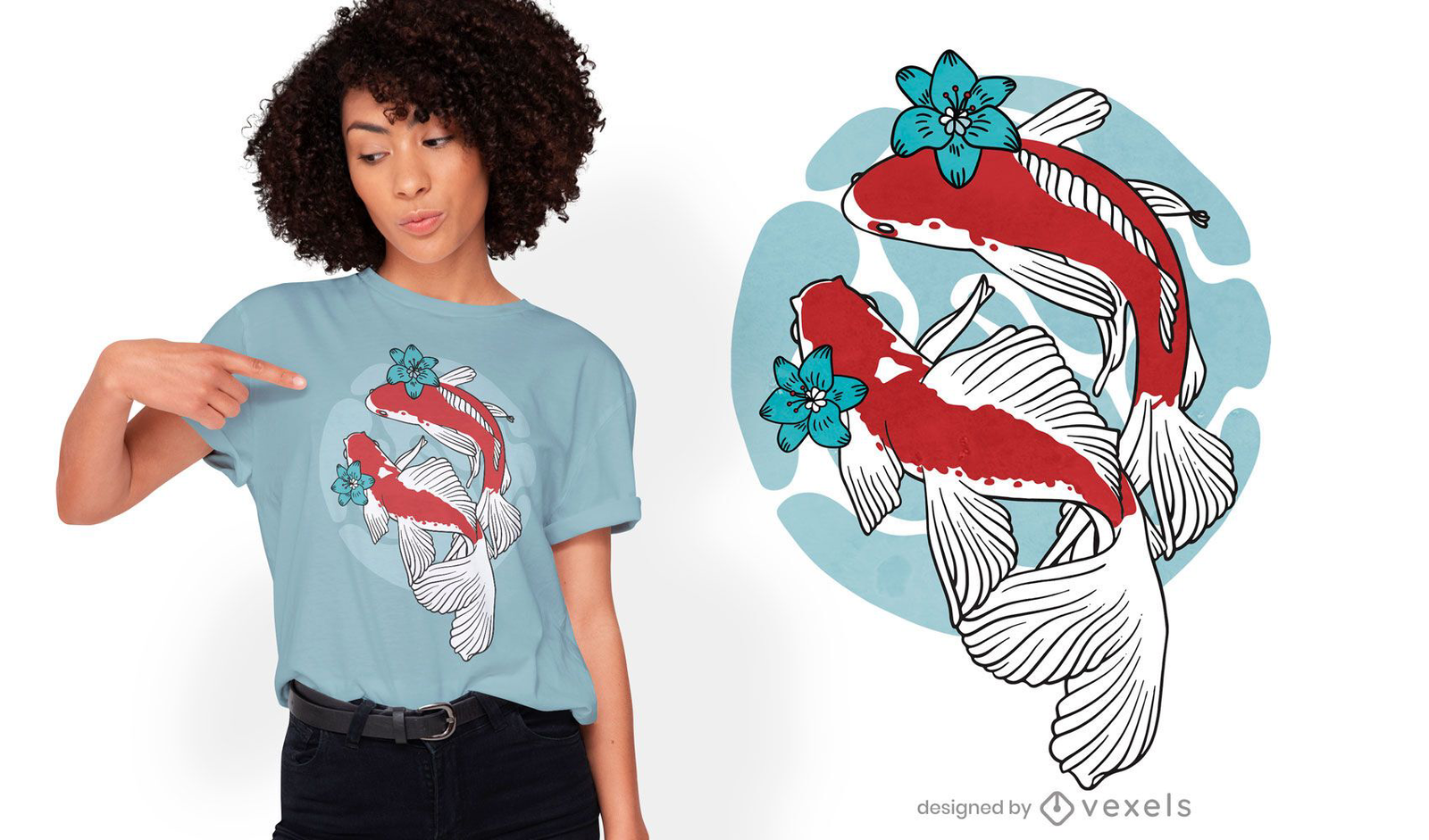 Koi Fish Swimming T-shirt Design Vector Download