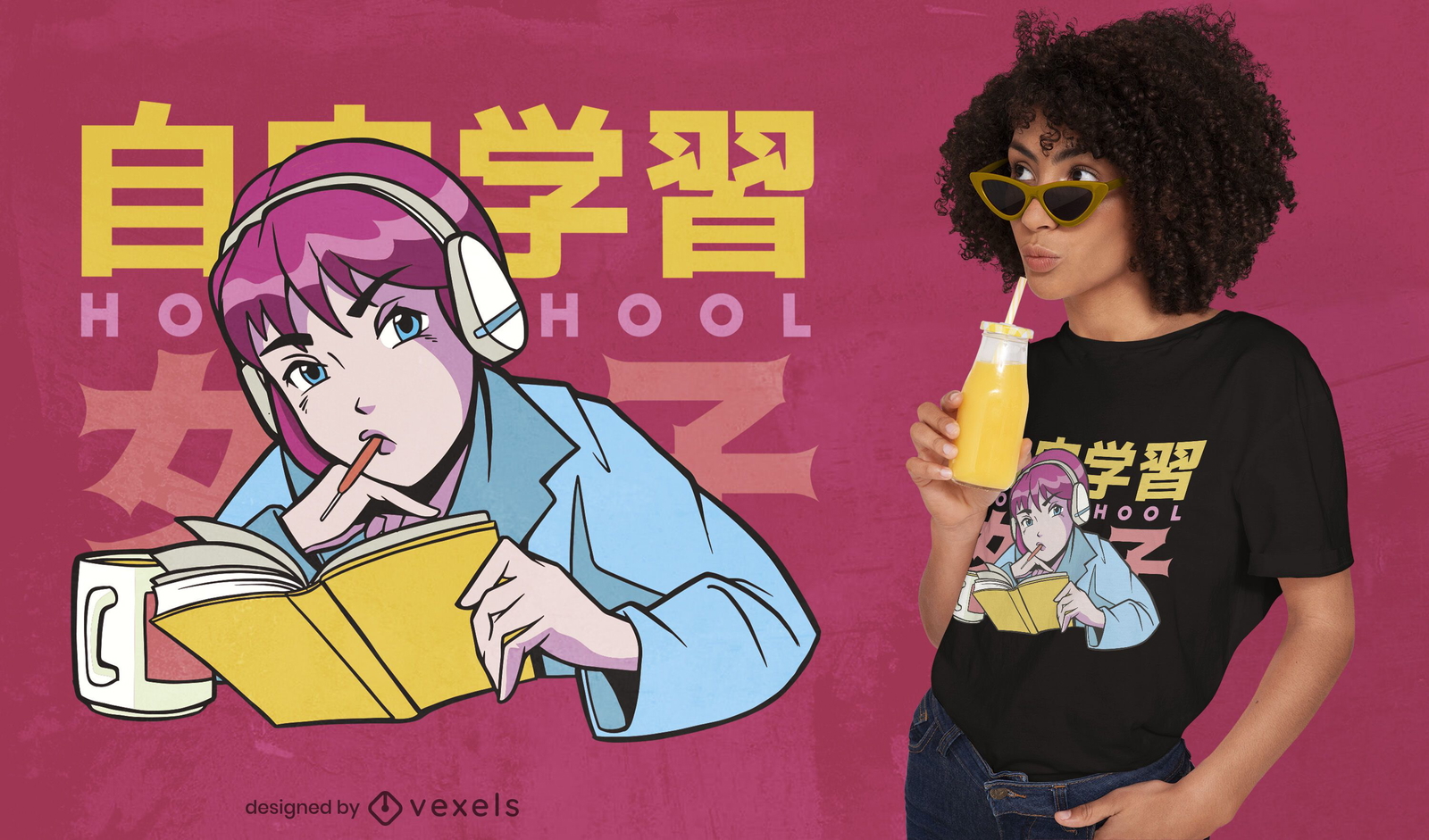 Descarga Vector De Diseño De Camiseta De Chica Anime Educada En Casa.