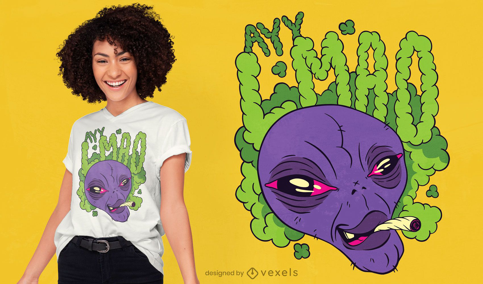 Baixar Vetor De Desenho De Camiseta De Desenho Animado Alienígena Fumando  Maconha