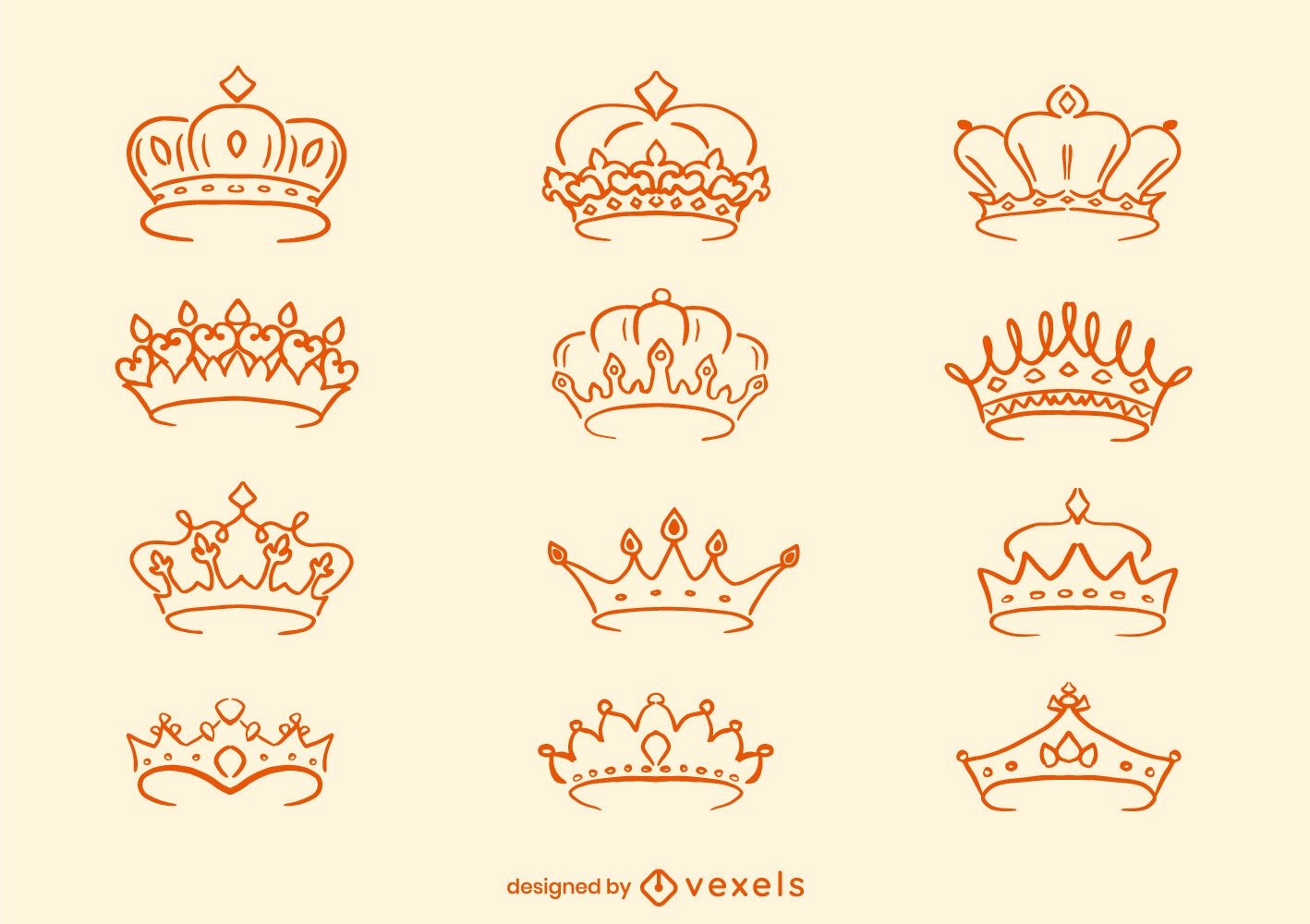 Crown Royalty Line Art Set Vector Download