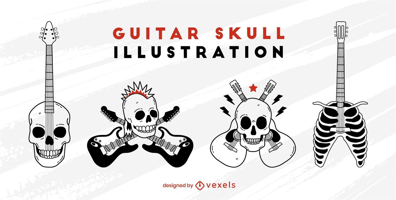 Skull Guitar Record Heavy Metal Music Retro Party Poster