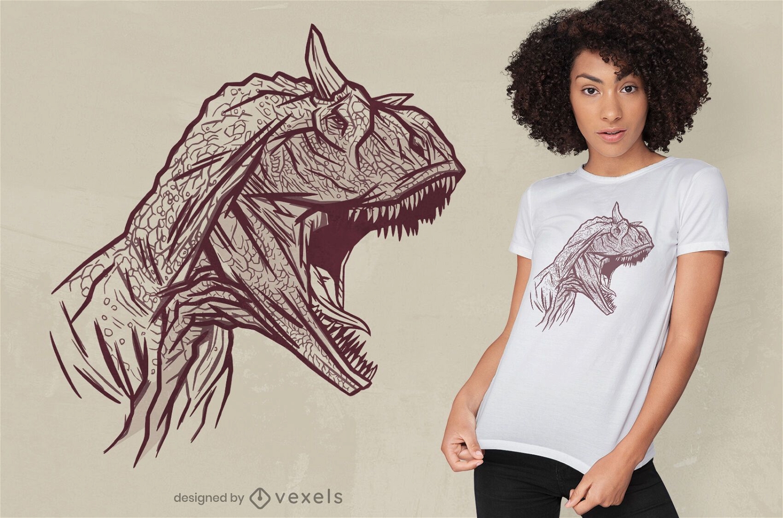 Descarga Vector De Diseño De Camiseta Con Cara De Dinosaurio Carnotaurus.