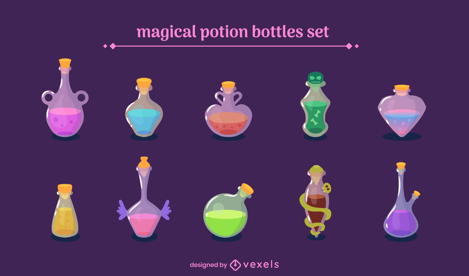Magical Potion Bottles Set Vector Download