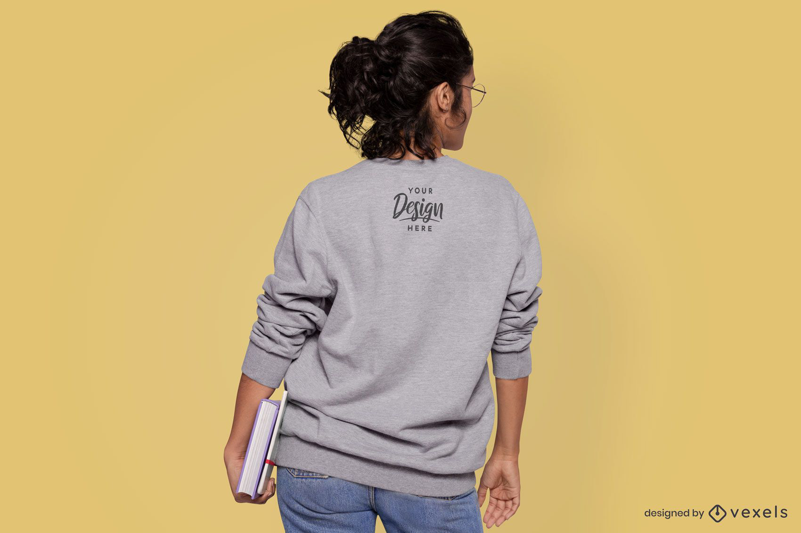 Model Student Back View Sweatshirt Mockup PSD Editable Template