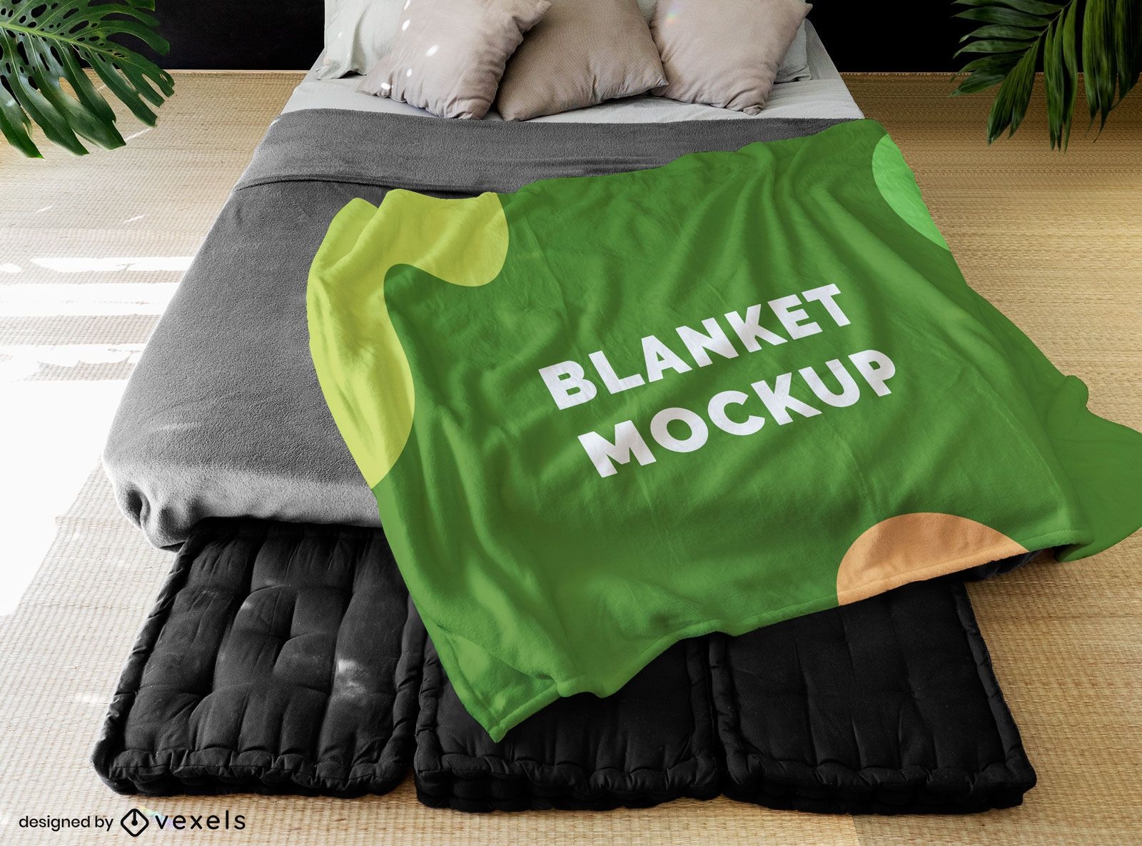 Throw Blanket On Bed Bedroom Mockup Psd Editable Template