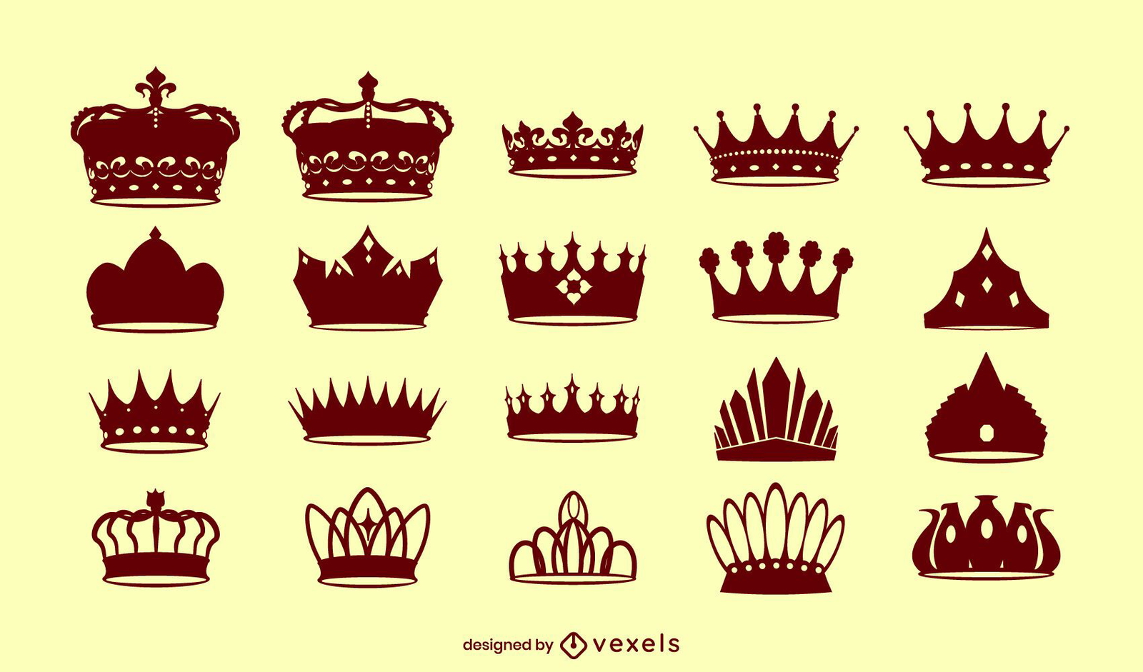 Kings and queens crowns elements set Royalty Free Vector