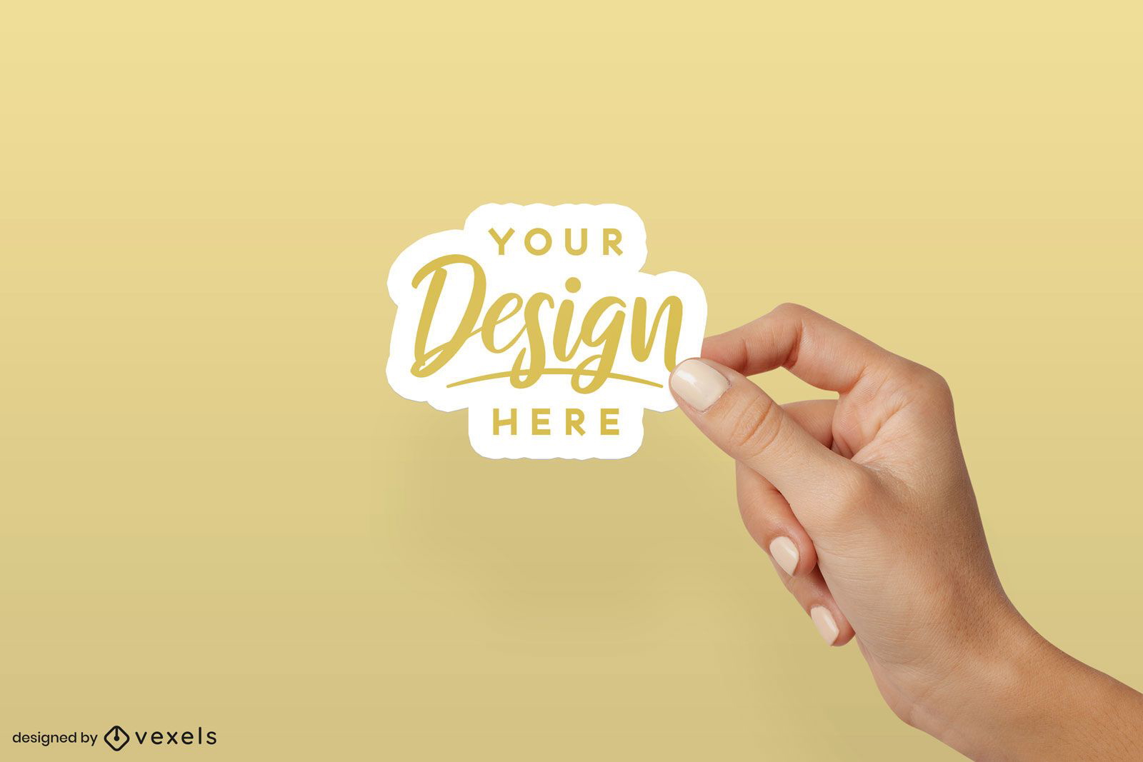 Hand Over Solid Background Sticker Mockup Psd Editable Template