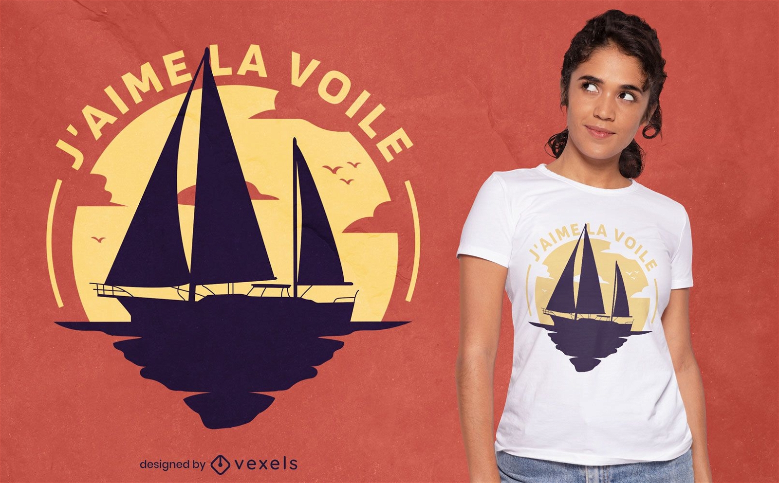 Sailboat Ocean Silhouette T-shirt Design Vector Download