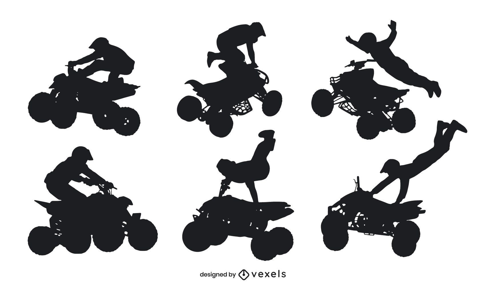 Quad Bike Extreme Poses Silhouette Set Vector Download