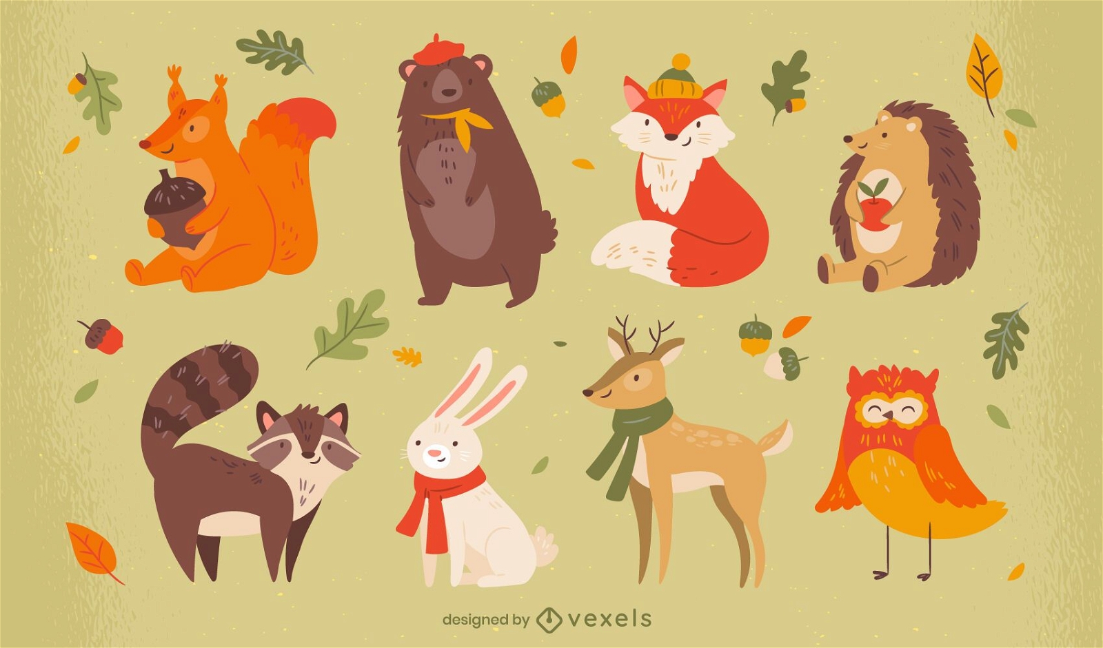 Cute Animals Autumn Season Character Set Vector Download