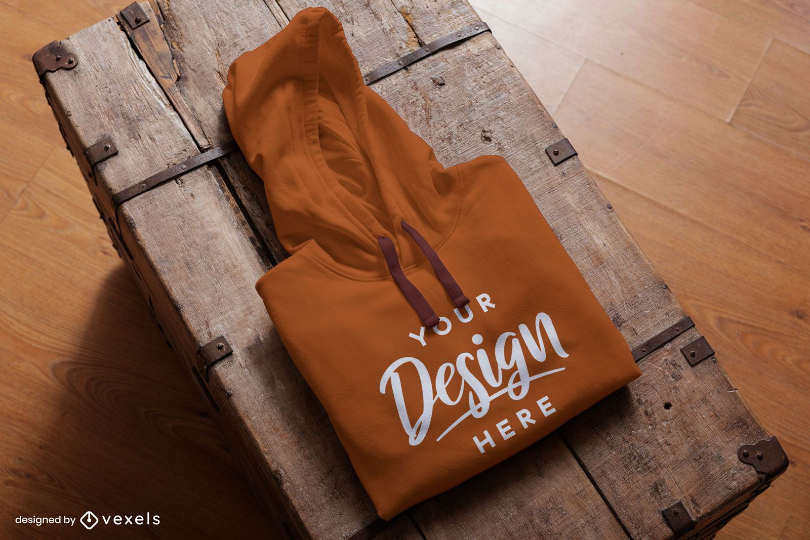 Folded Sweatshirt On Rustic Wood Mockup PSD Editable Template