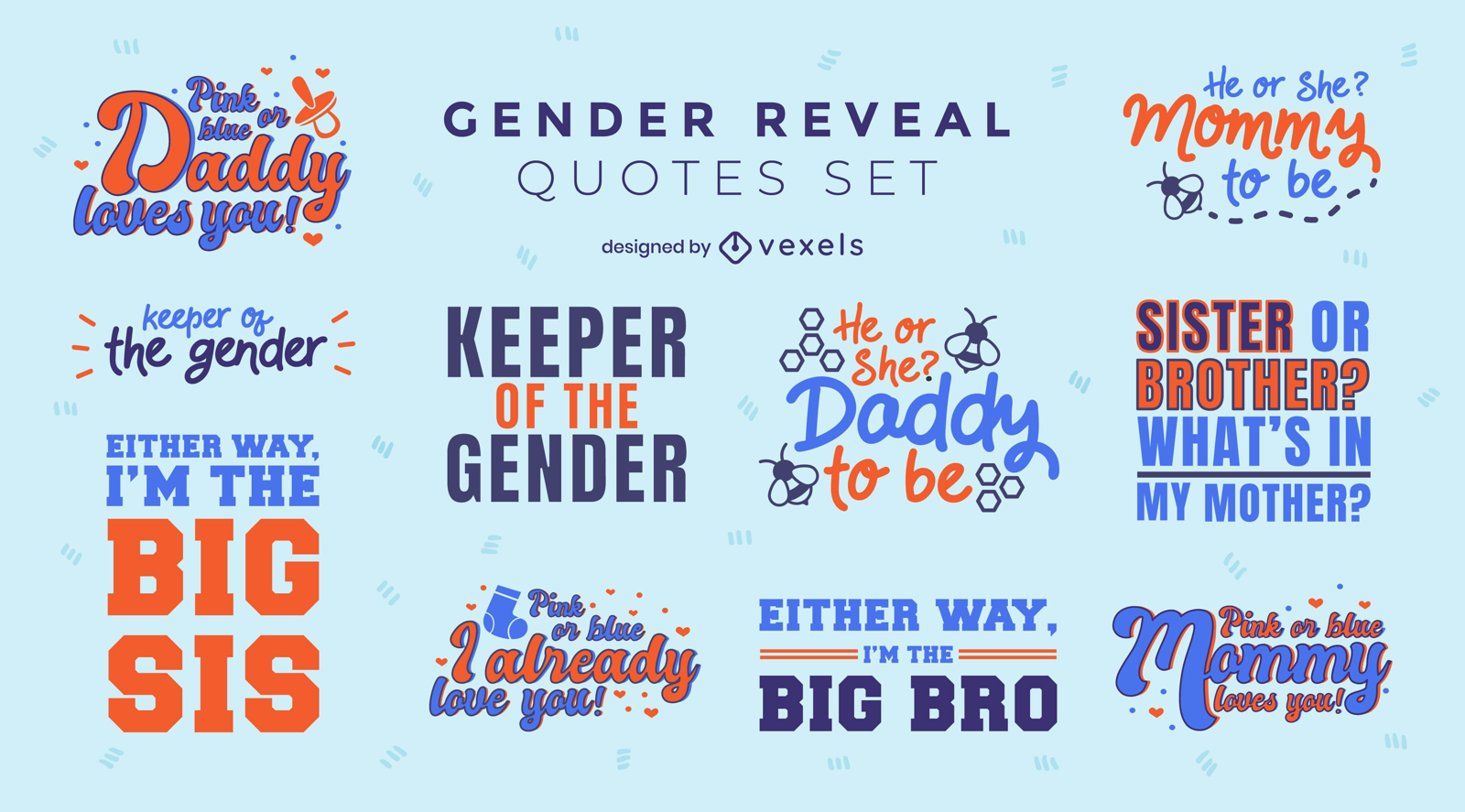 Gender Reveal Quotes Lettering Set Vector Download 