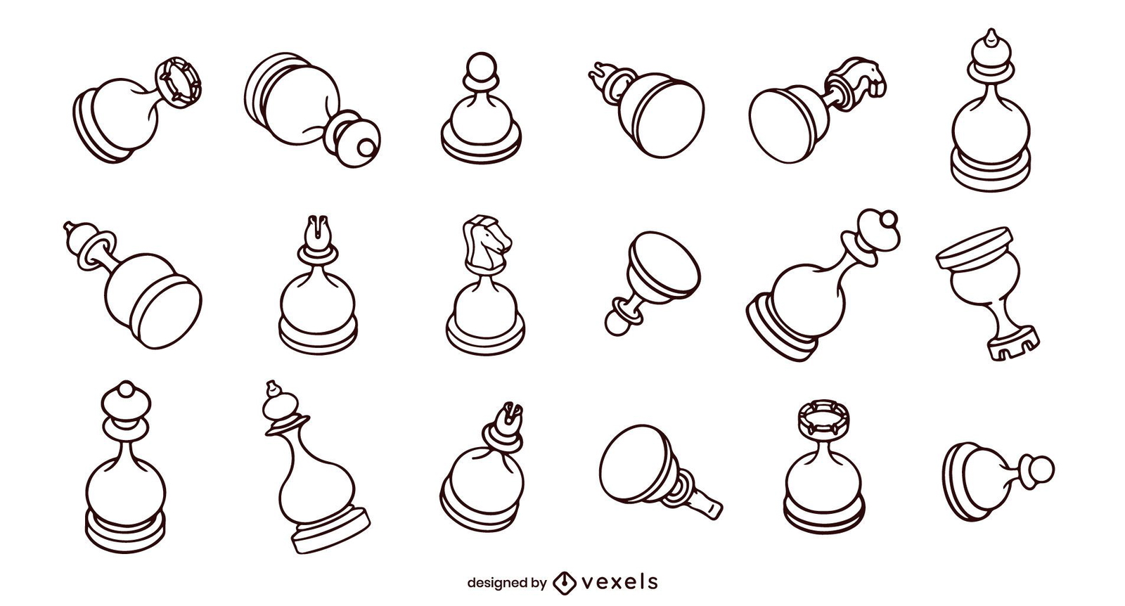 Classic Chess Pieces Stroke Set Vector Download