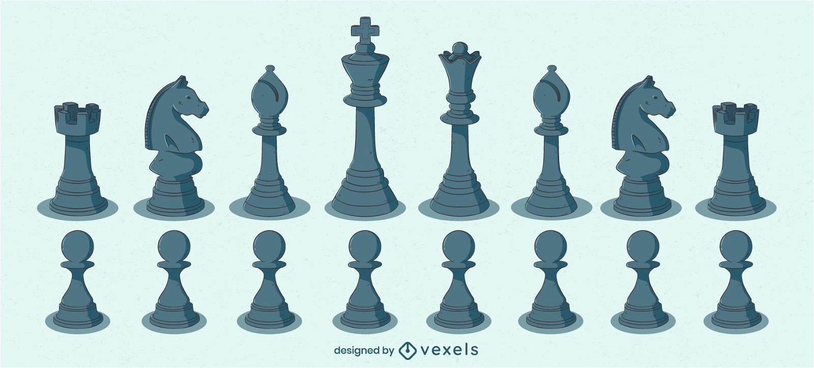 Conjunto de peças de xadrez estilo flet ilustração em vetor de