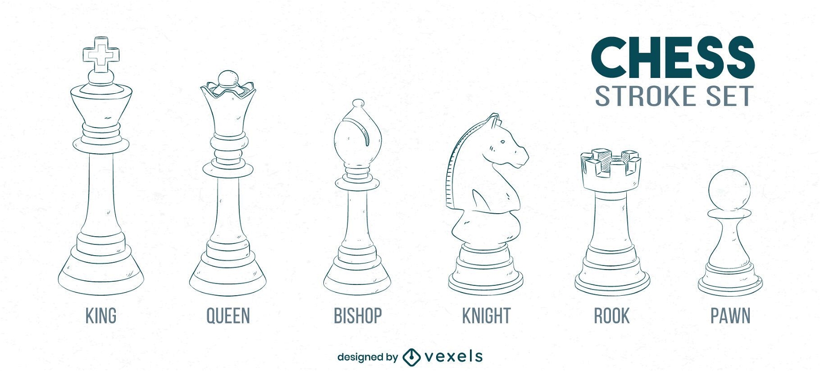 Mão desenhado conjunto de elementos do jogo de xadrez dos desenhos