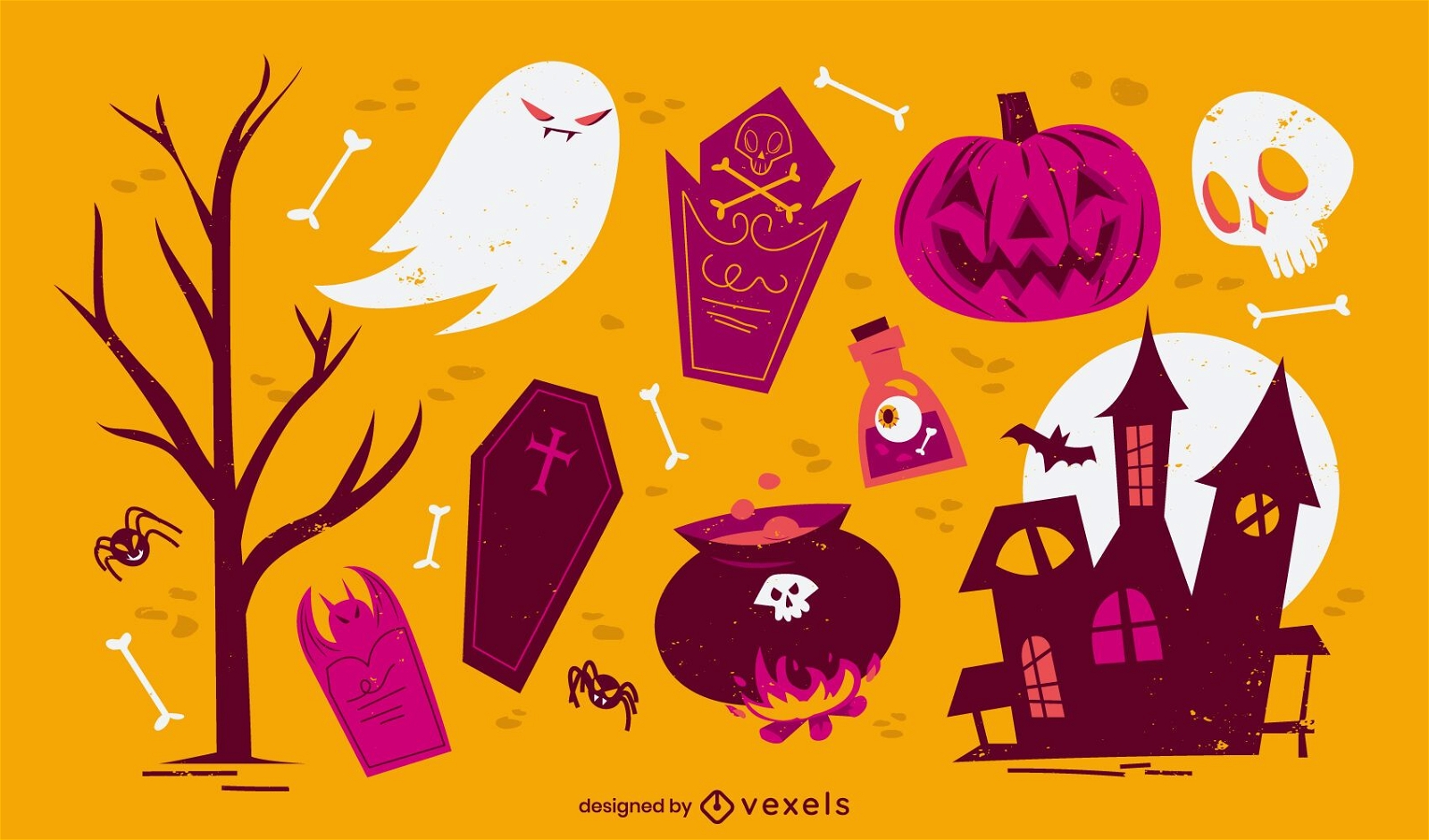 Coleção de personagens de desenhos animados de abóbora de halloween, Vetor  Premium