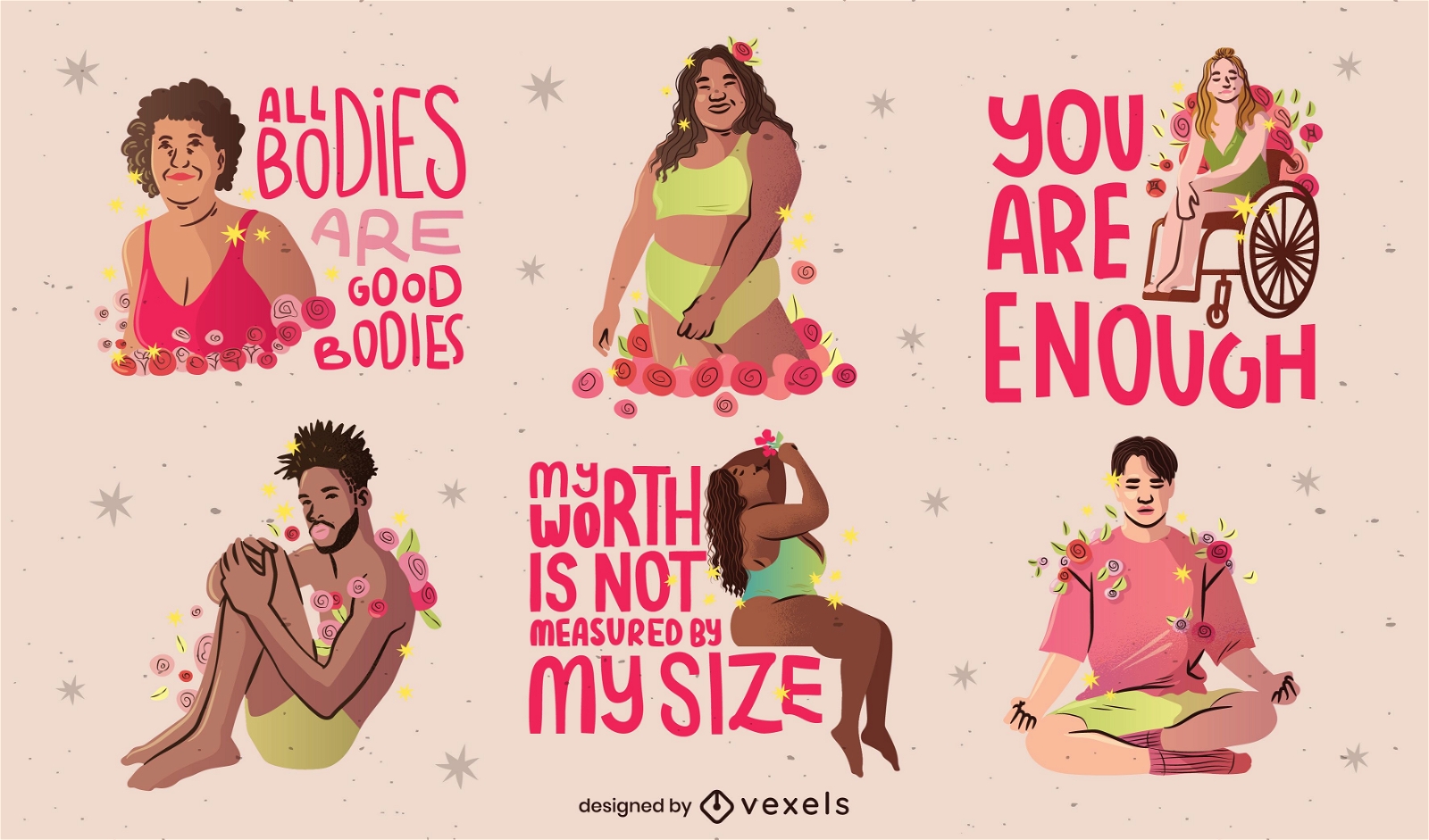 Body Positivity Quotes Set Of Badges Vector Download