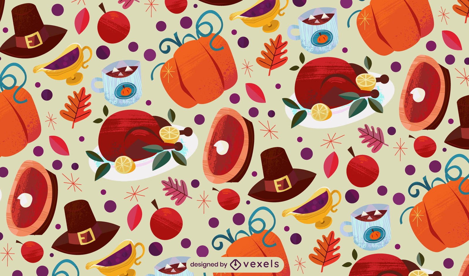 Thanksgiving Traditional Food Pattern Design Vector Download