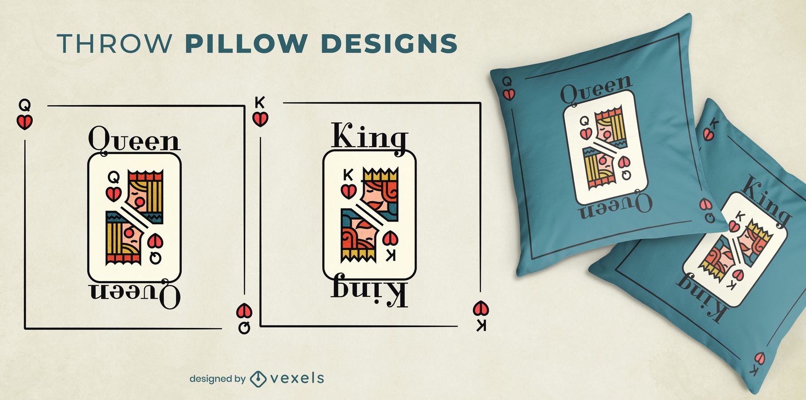 King Queen Cards Pair Of Throw Pillows Vector Download