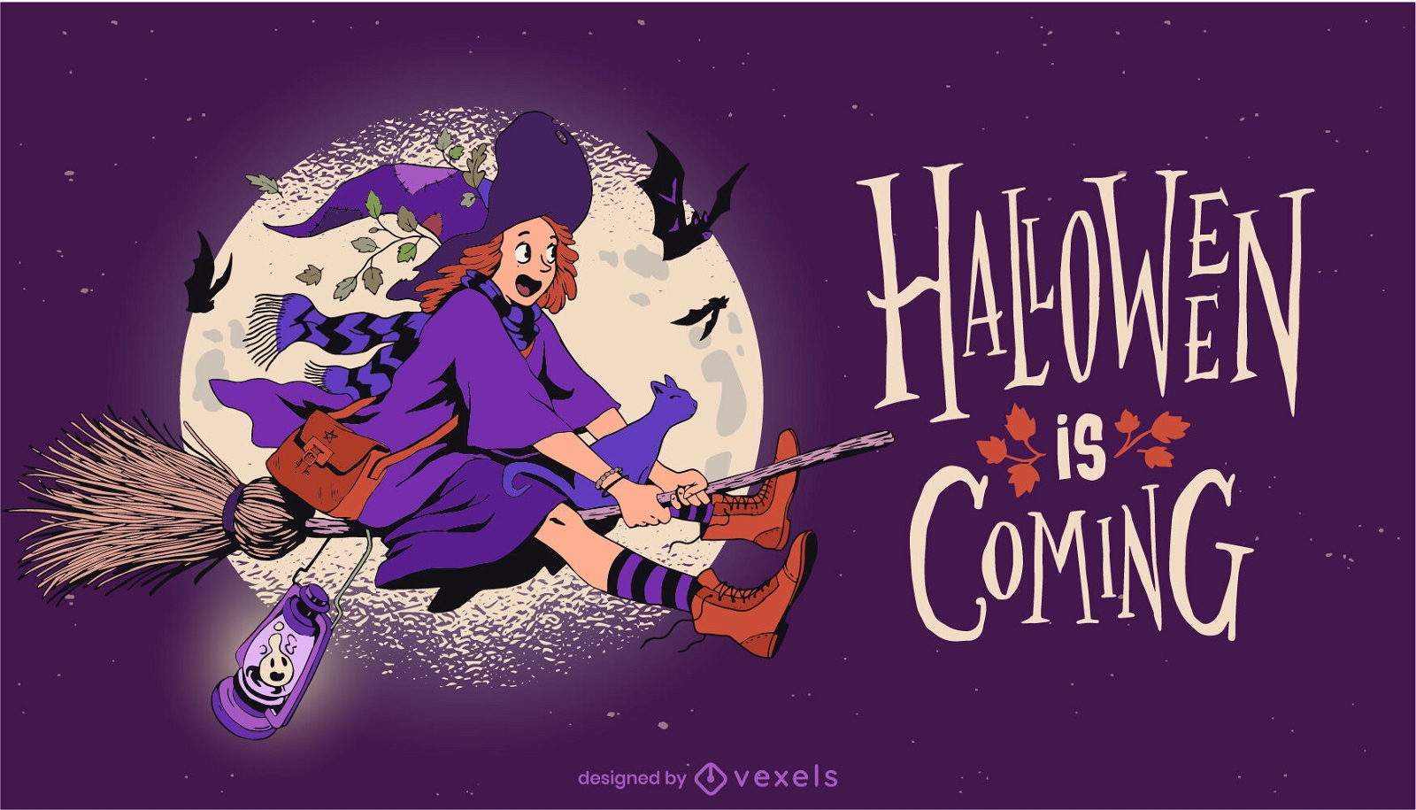 Silhueta de bruxa voando na vassoura na noite de halloween