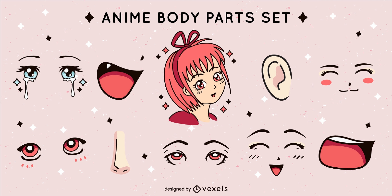 Anime Face Parts Set Vector Download