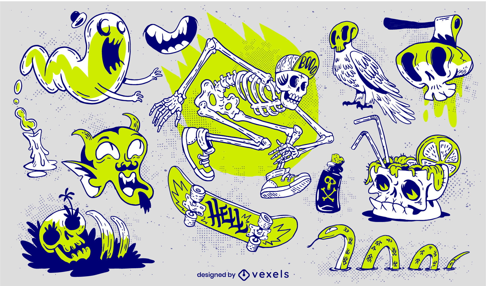 Trippy Monsters Halloween Holiday Set Vector Download