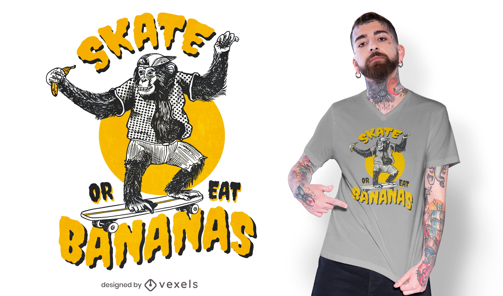Skateboarding Monkey T-shirt Design Vector Download