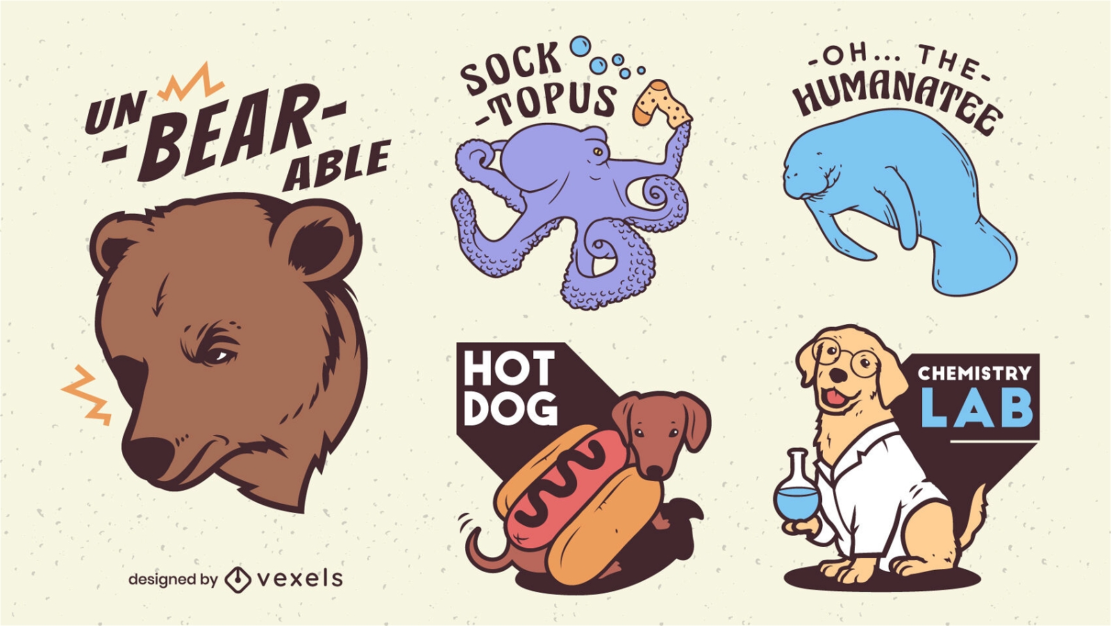 Funny Animal Pun Quotes Sticker Set Vector Download