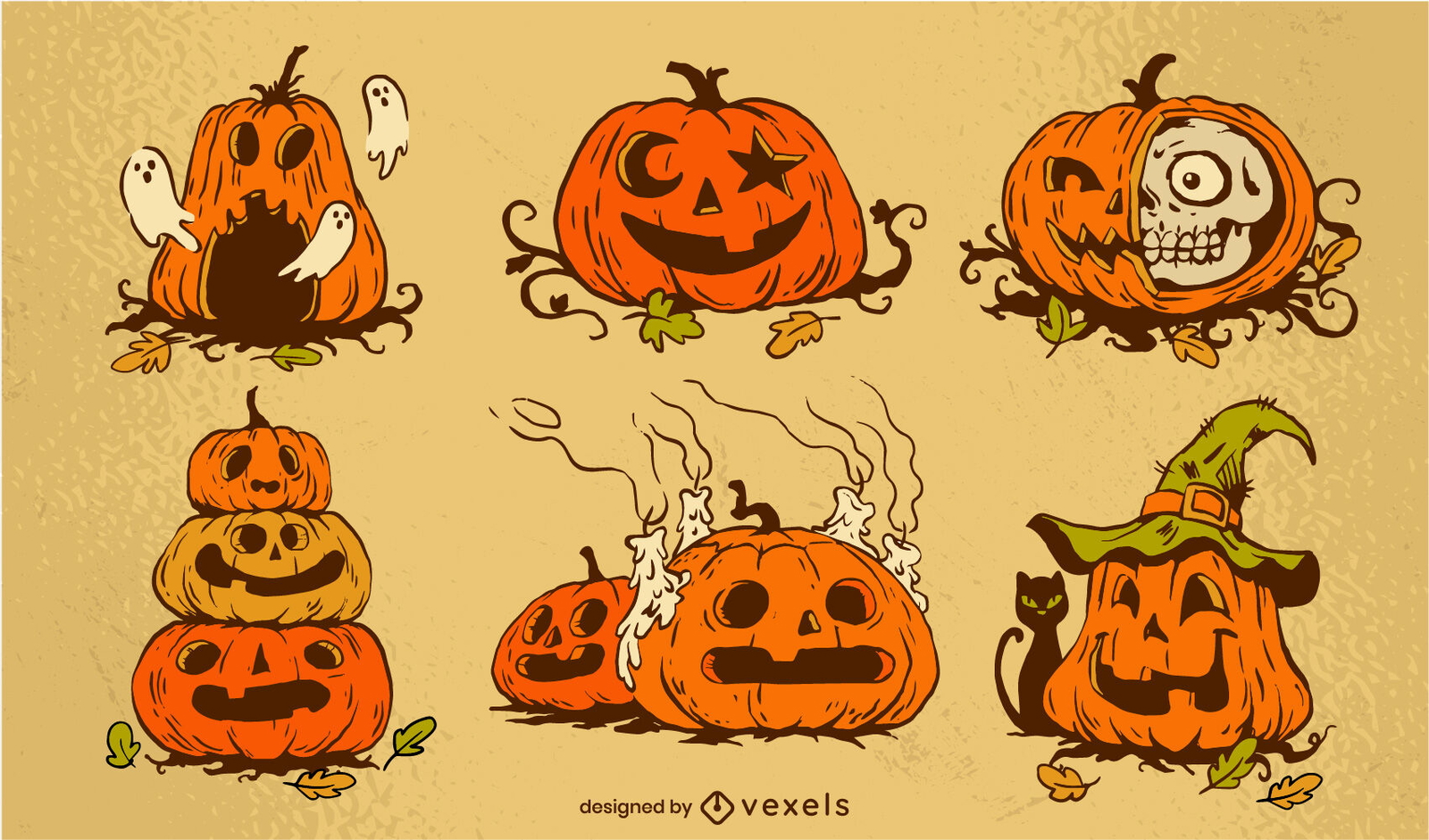 Coleção de vetores de halloweenpumpkin face clipart, conjunto de cara  assustadora halloween element.