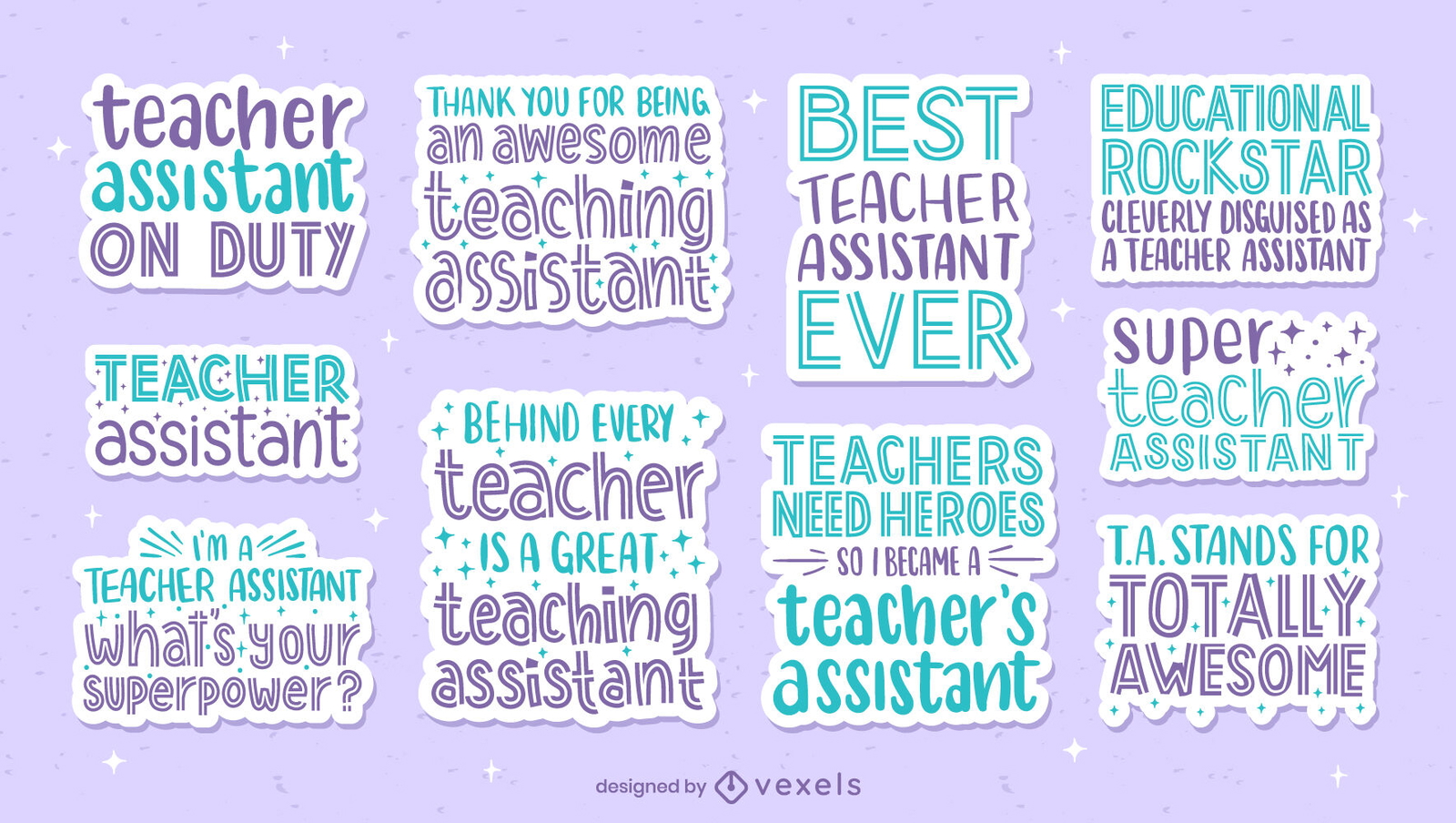 Teacher Assistant Set Of Quotes Stickers Vector Download 6638