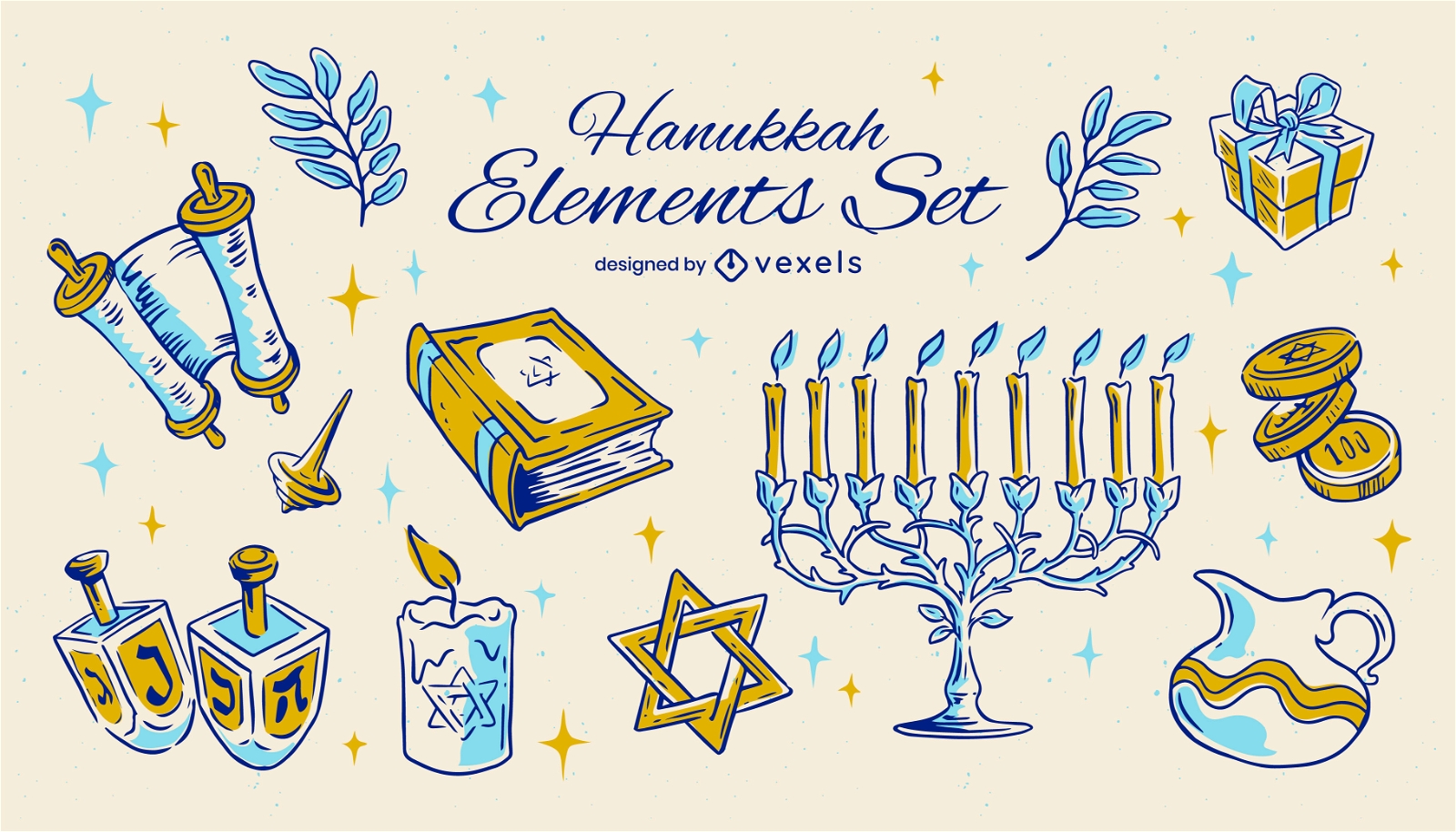 Conjunto de ilustración de elementos de Hanukkah
