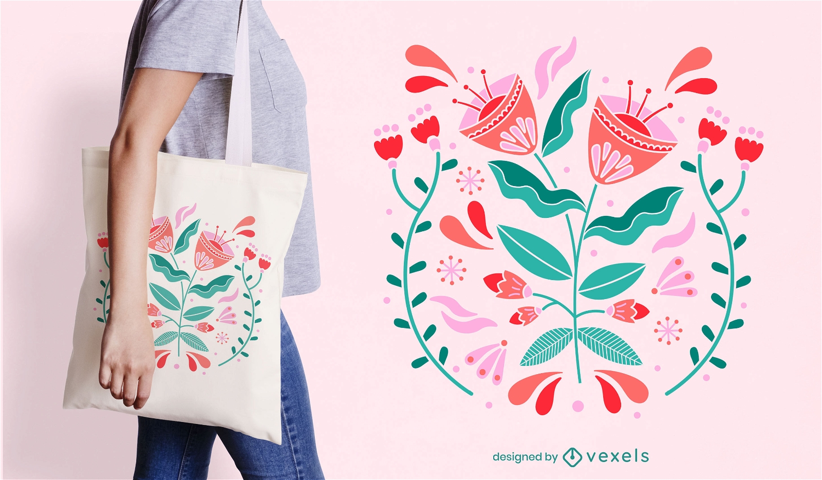 Botanical Color Cut Out Flowers Tote Bag Design Vector Download