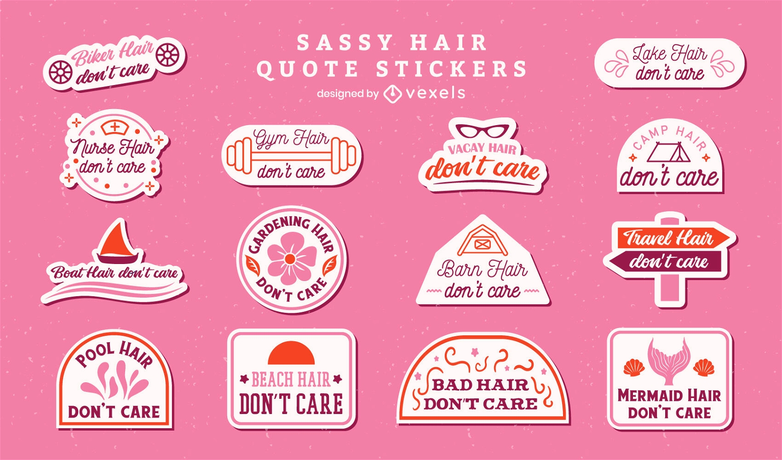 Sassy Hair Quotes Stickers Set Vector Download