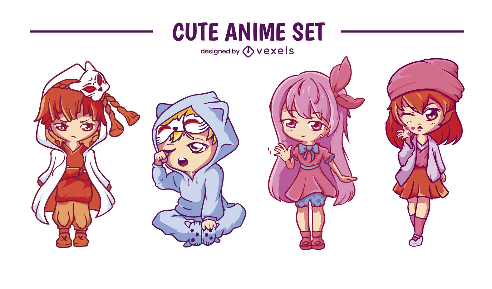 Cute Anime Character Set Vector Download