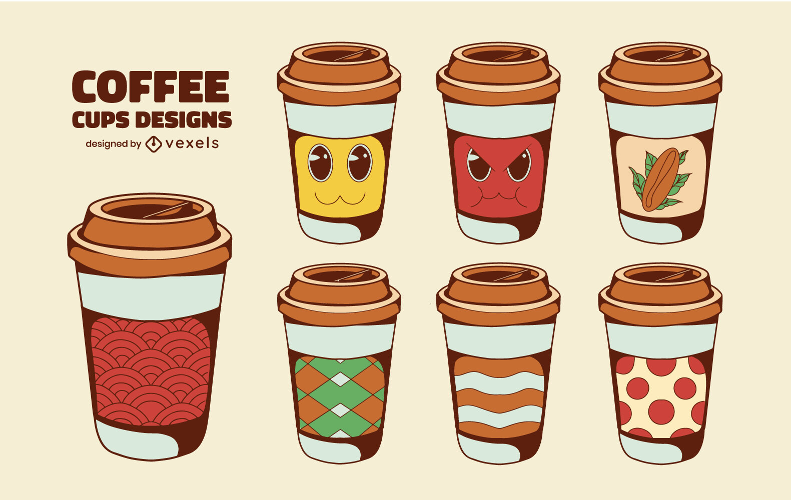 Disposable Coffee Cups Designs Drink Set Vector Download