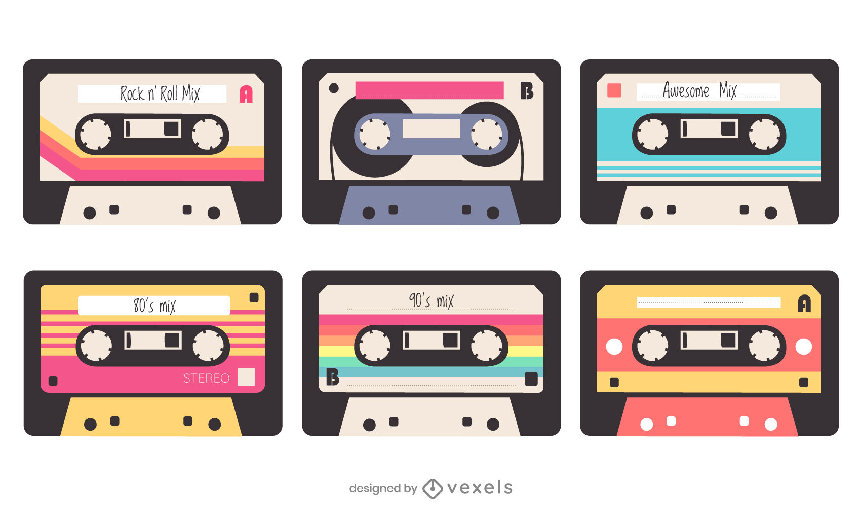 Flat Cassettes Set Of Elements Vector Download