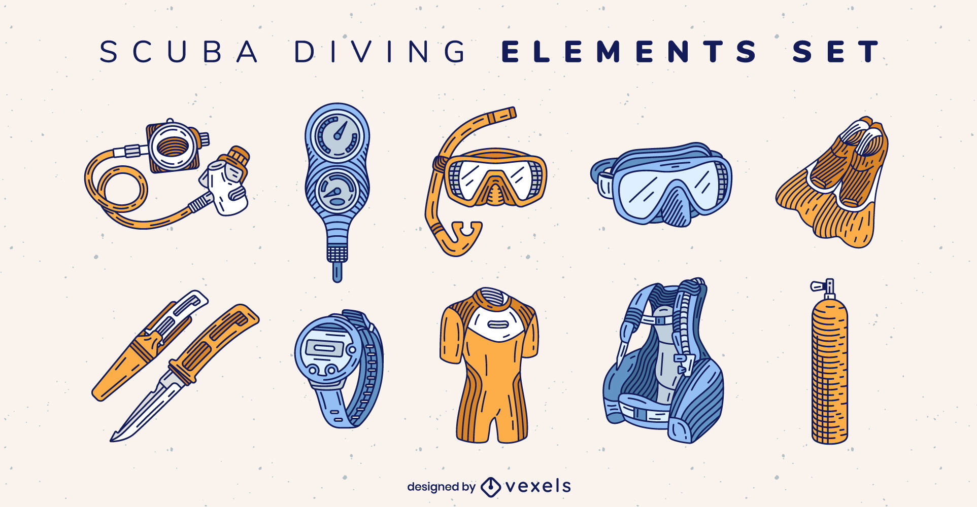 Scuba Diving Equipment Elements Set Vector Download