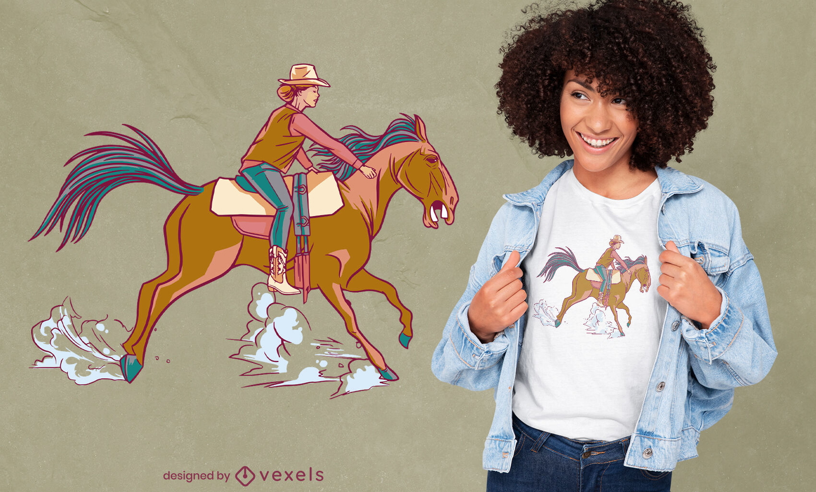 Cowgirl Riding Horse T-shirt Design Vector Download